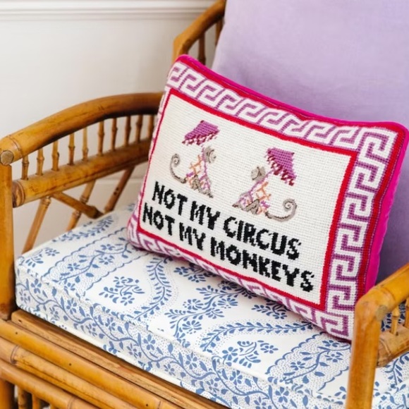 Furbish needlepoint throw pillow Not My Circus, Not My Monkeys - Picture 3 of 8
